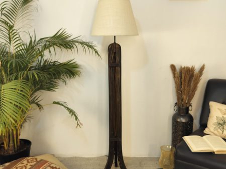 Damien Wooden Floor Lamp with Brown Base and Jute Fabric Lampshade (BULB NOT INCLUDED) Discount