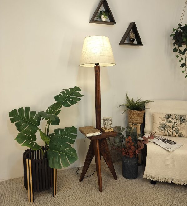 Claude Wooden Floor Lamp with Brown Base and Jute Fabric Lampshade (BULB NOT INCLUDED) Online