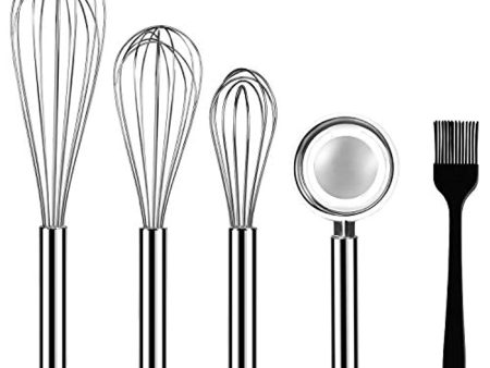 HEROPIE Stainless Steel Whisks, 3 Pack Kitchen Whisks with Stainless Steel Egg Separator and Silicone Cooking Brush, 8  10  12  Balloon Wire Whisk for Blending, Whisking, Beating, Stirring, Set of 5 Sale