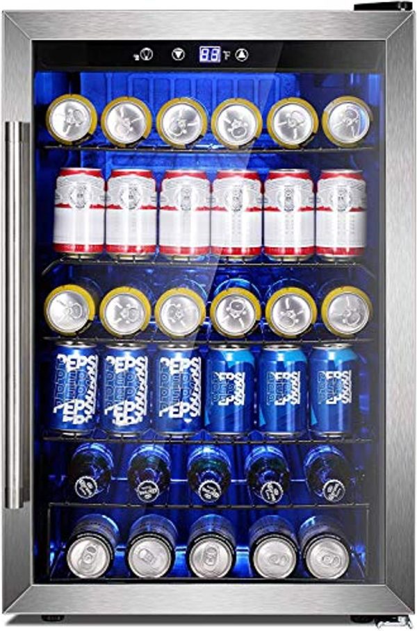 Antarctic Star Beverage Refrigerator Cooler - 145 Can Mini Fridge Glass Door for Soda Beer or Wine Small Drink Dispenser Clear Front for Home, Office or Bar, Silver,4.4cu.ft For Cheap