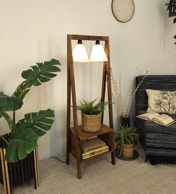 Francis Wooden Floor Lamp with Brown Base and Jute Fabric Lampshade (BULB NOT INCLUDED) on Sale