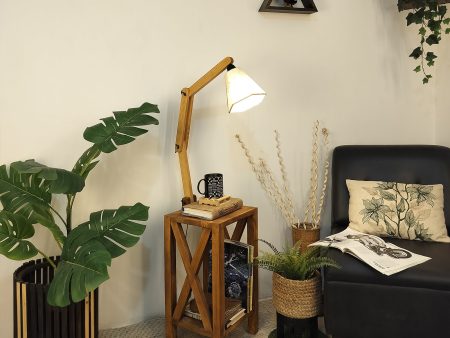 Maurice Wooden Floor Lamp with Brown Base and Jute Fabric Lampshade (BULB NOT INCLUDED) Cheap