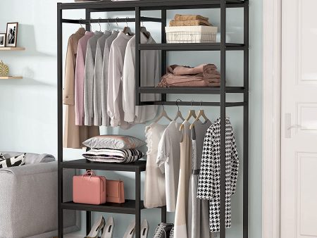 FODUE Free-standing Closet Organzier, Double Hanging Rod Clothes Garment Racks with Storage Shelvels, Heavy Duty Metal Closet Storage Clothing Shelving for Bedroom, Capacity 300 lbs (white&white) Online