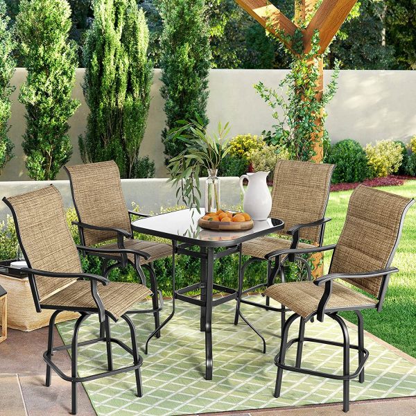 Aoxun Outdoor Patio Swivel Bar Stools Set - Bar Height Table and Chairs Set of 2, 2 Textilene 360° Swivel Padded Chairs, 2 Pieces Deck Furniture Set Online Sale