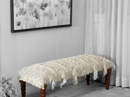 morrila Mango Wood Bench In Cotton White Colour For Sale