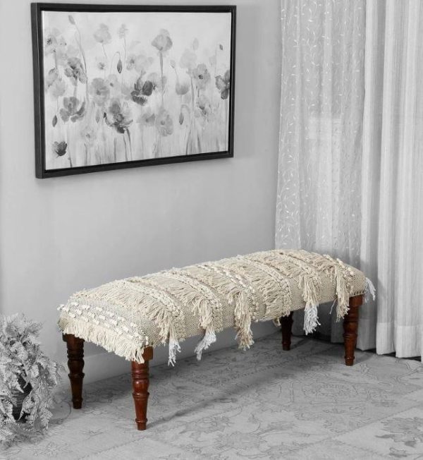 morrila Mango Wood Bench In Cotton White Colour For Sale