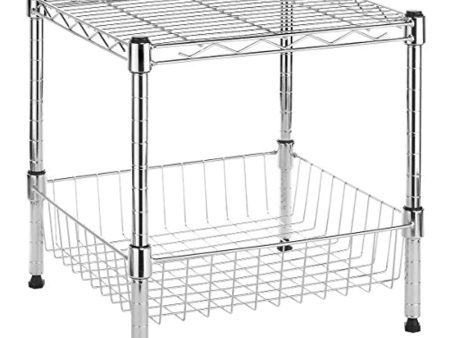 BATHWA Supreme Stacking Shelf with Basket - Adjustable Home Organizer - Chrome Supply