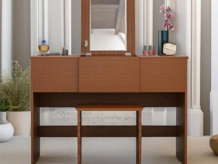 Kaito Walnut Dressing Table with Mirror and Stool Dresser Makeup Desk Bedroom Hot on Sale