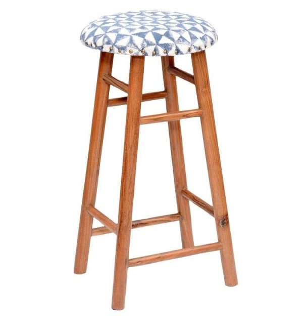 Enrico Mango Wood Bar Stool In Velvet Blue Colour For Sale