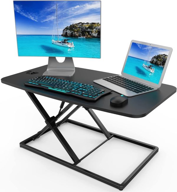 SMUG Standing Desk Converter Adjustable Height Desk Riser, Sit Stand Desk Dual Monitor and Laptop Workstation, Ergonomic Desk Tabletop Computer Workstation, Home Office Desk with Keyboard Tray Online Hot Sale