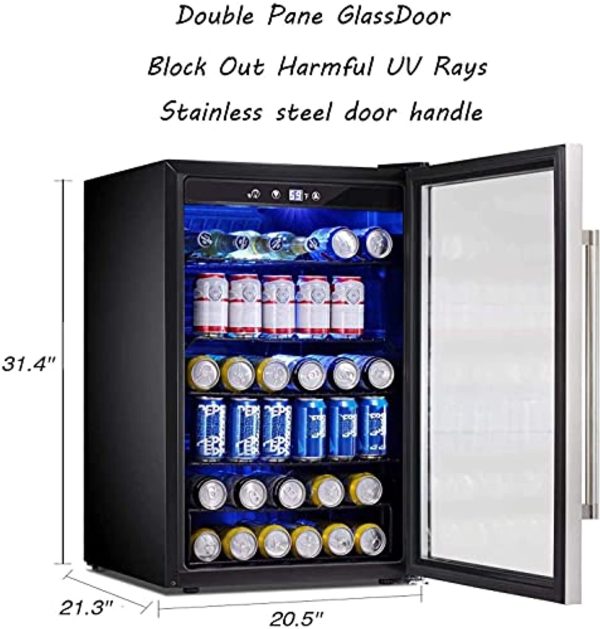 Antarctic Star Beverage Refrigerator Cooler - 145 Can Mini Fridge Glass Door for Soda Beer or Wine Small Drink Dispenser Clear Front for Home, Office or Bar, Silver,4.4cu.ft For Cheap