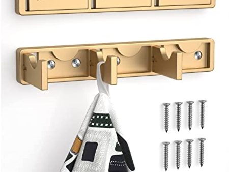 AYOTEE Solid Metal Wall Mounted Folding Coat Rack, Modern Wall Floating Coat Hooks, Space-Saving Hanger with Retractable Hooks to Hang Coats, Hats, Scarves, Shoulder Bags and More (Gold 2Packs) For Cheap