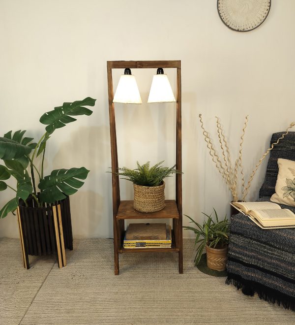 Francis Wooden Floor Lamp with Brown Base and Jute Fabric Lampshade (BULB NOT INCLUDED) on Sale