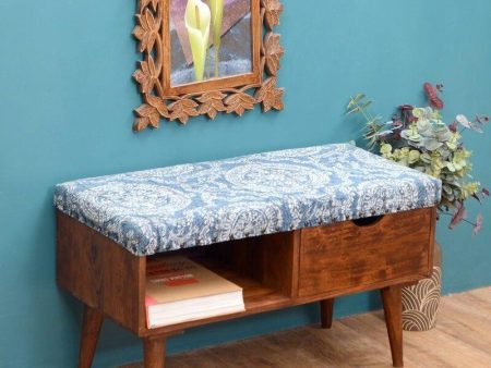 Sasha Mango Wood Storage Bench In Cotton Blue Colour Hot on Sale