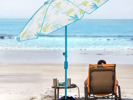 Wikiwiki 6.5 FT Beach Umbrella for Sand Heavy Duty Wind with Sand Bag & Anchor Outdoor Portable Umbrellas UV50+ Sunshade with Push Button Tilt & Carry Bag for Patio, Beach, Graden (Blue) Sale