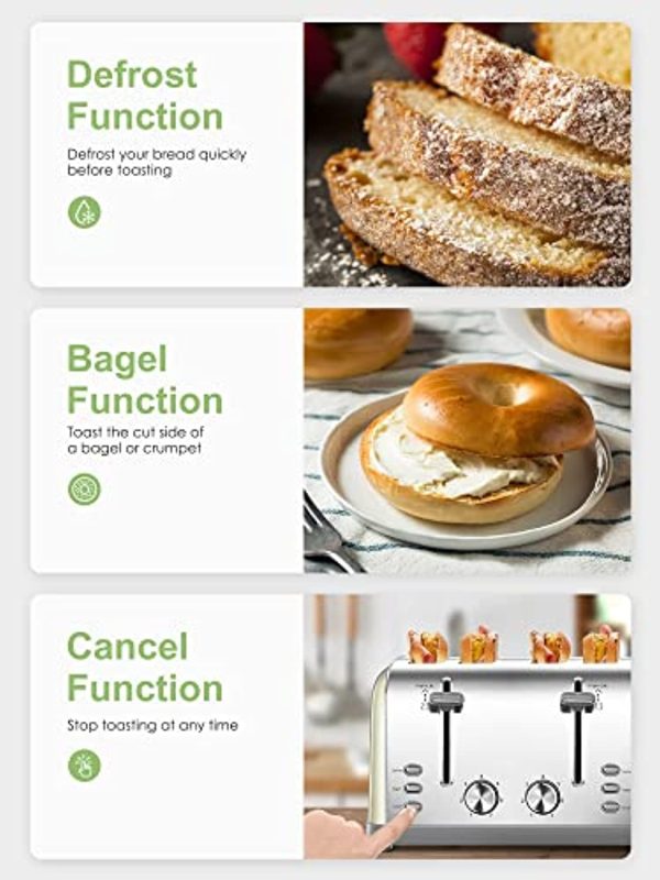 Yabano 4 Slice Toaster, Bagel Toaster with 7 Bread Shade Settings and Warming Rack, 4 Extra Wide Slots, Defrost Bagel Cancel Function, Removable Crumb Tray, Stainless Steel Toaster, Yellow Online Sale