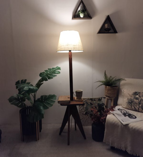 Claude Wooden Floor Lamp with Brown Base and Jute Fabric Lampshade (BULB NOT INCLUDED) Online