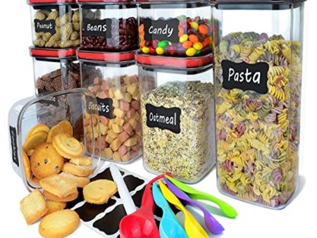 Airtight Food Storage Container Set, Ficepe 8 PCS Kitchen Pantry Organizer and Storage, Clear Plastic Dry Food Storage Containers with lids for Cereal and Sugar - Labels, Marker & Spoon Set For Sale