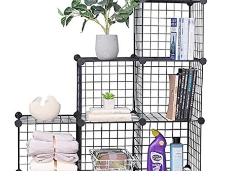 YCOCO Wire Storage Cubes,Metal Grids Bookshelf,Modular Shelving Units, Stackable Bookcase,Cube Storage 6-Cube Closet Organizer Storage Shelves for Home,Office, Kids Room,Black Supply