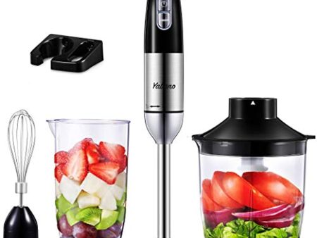 Yabano Immersion Blender Handheld, Smart Stick 5-in-1 Hand Blender, 12 Speed and Turbo Mode, Stainless Steel Blade, with Whisk, Chopper Grinder Bowl and Beaker Measuring Cup, by Yabano (4 in 1) Online