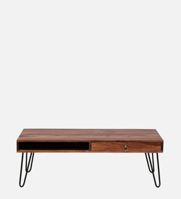 Gumina Sheesham Wood Coffee Table In Rustic Teak Finish, Discount