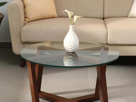 Glass Top Coffee Table in Natural Teak Wood Finish For Sale