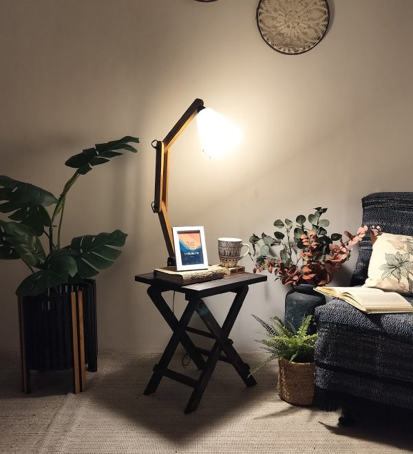 Regis Wooden Floor Lamp with Brown Base and Jute Fabric Lampshade (BULB NOT INCLUDED) Online