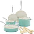 GreenLife Artisan Healthy Ceramic Nonstick, 12 Piece Cookware Pots and Pans Set, Stainless Steel Handle, PFAS-Free, Dishwasher Safe, Oven Safe, Turquoise Online Hot Sale