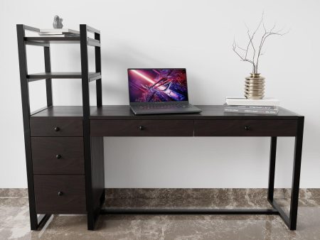 Rubi Study Table with drawers & storage shelves in brown finish Fashion