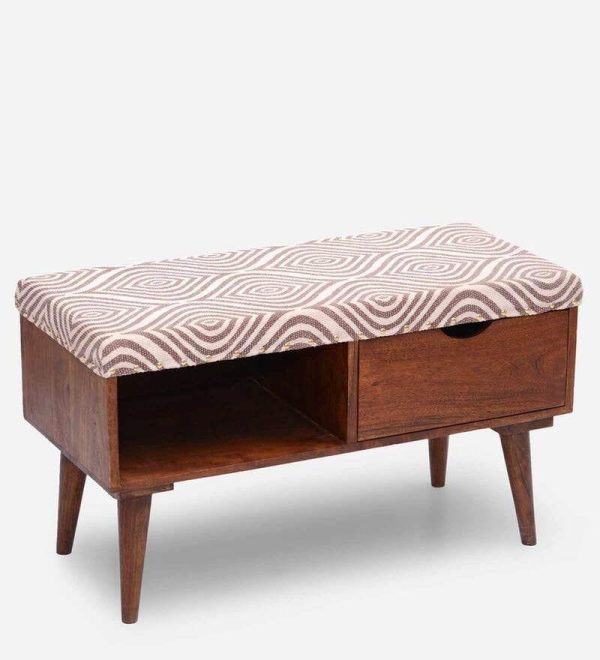 Berk Mango Wood Storage Bench In Cotton Grey Colour For Discount