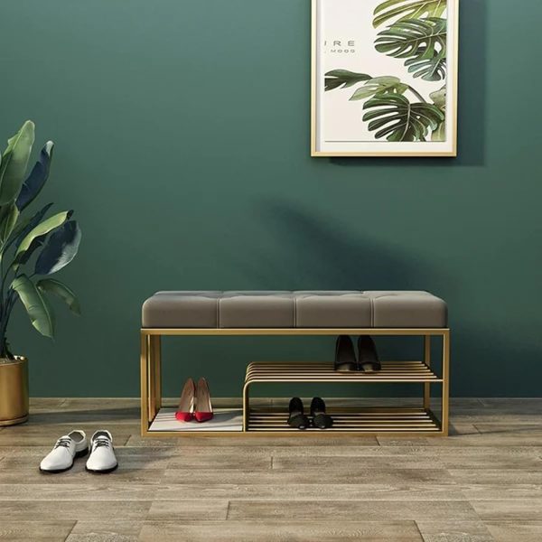 Velvet Upholstered Entryway Shoe Rack Bench with Storage on Sale