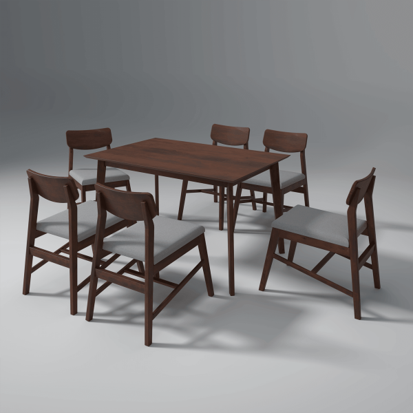 Ducasse Mango Wood Dining Table Set In Walnut With 6 Seating Discount