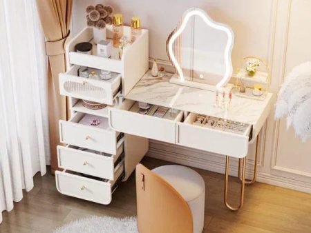 Zofia Vanity Dressing Table with mirror & stool, interiors Off-White Makeup Vanity Set Dressing Table with Lighted Mirror Cabinet & Stool Included. Cheap