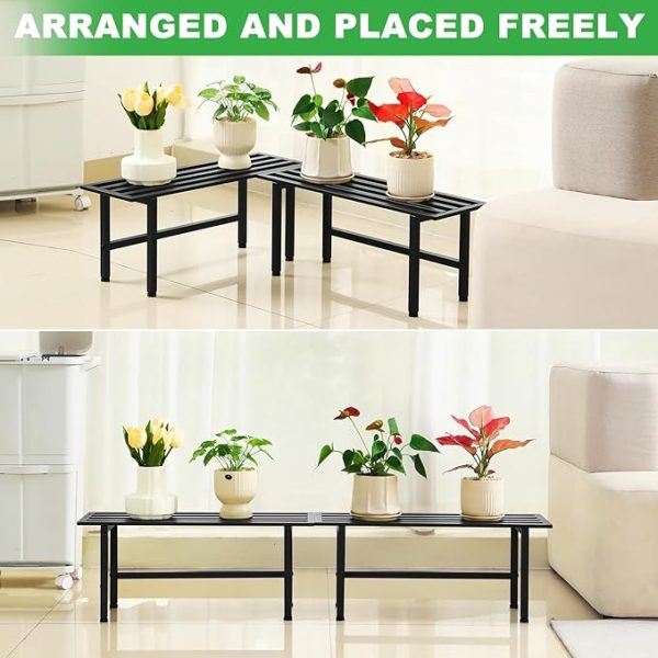 2 Pack Metal Plant Stand Outdoor Plant Shelf Indoor,1 Tier Heavy Duty Plant Stands for Multiple Plants,26  L x 10.12  H x 8.75  W,Black Discount