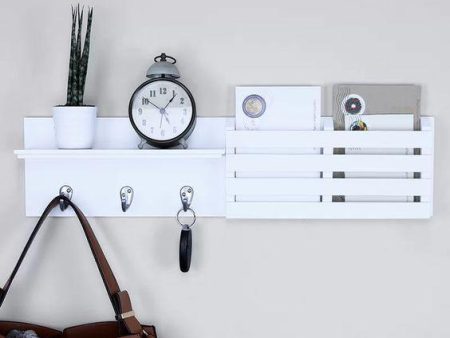 White Utility Shelf In PVC with Pocket and Hanging Hooks By Miza Fashion