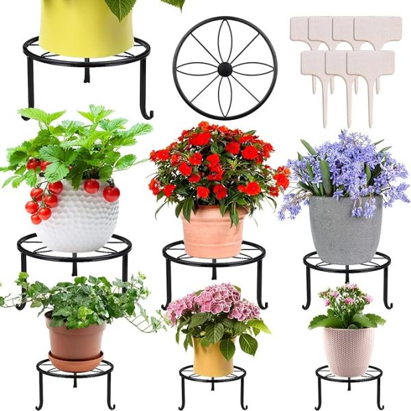 7-pack Metal Plant Stands, Plant Stand Outdoor Clearance, Anti-Rust Iron Flower Pot Stand Outdoor Indoor, Heavy Duty Black Plant Stand Indoor, Rustproof Metal Planter Container Round For Discount