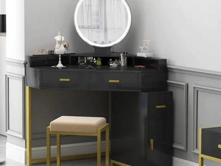 Ewa Vanity Dressing Table with Mirror & Stool | Makeup Vanity Desk Black Vanity Table Dressing Table with Drawers Vanity Desk with Mirror  Makeup Table for Bedroom Bathroom - Black Sale