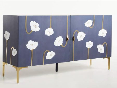 Aroha Mango Wooden Buffet In Navy Blue Color Supply