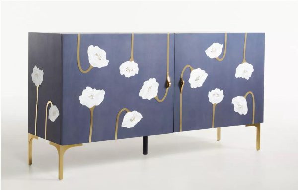 Aroha Mango Wooden Buffet In Navy Blue Color Supply