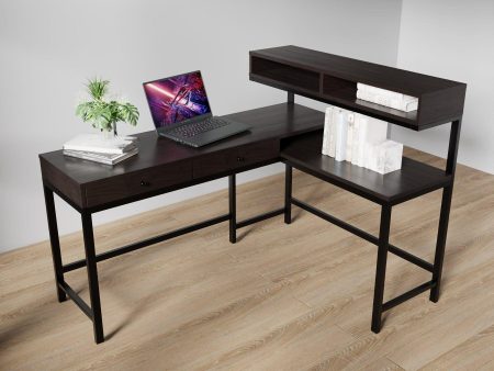 Wesley L Shaped Executive Desk with Storage Design in Brown Color Discount