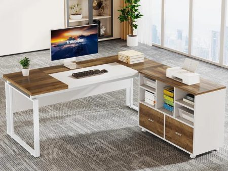 L-Shape Executive Desk with File Cabinet For Discount