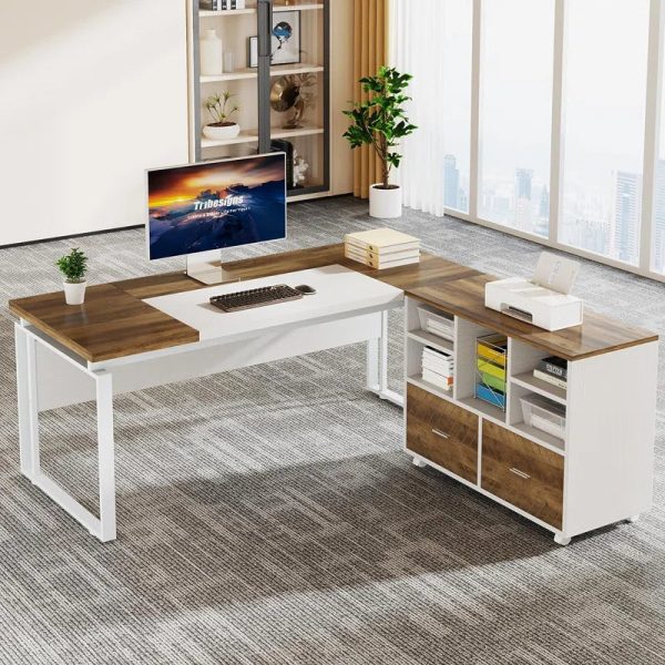 L-Shape Executive Desk with File Cabinet For Discount