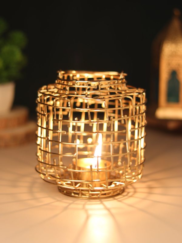 Basketweave Gold Tea Light Holder Discount