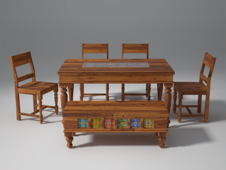 Keller Sheesham Wood Dining Table Set In Reddish Rosewood Online