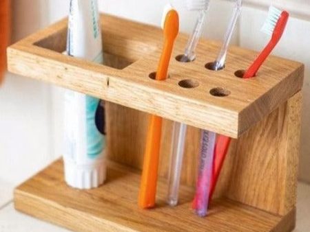 Wooden Design Toothbrush And Paste Holder With 6 Brush Holder ( With Complementary Coaster ) By Miza For Sale