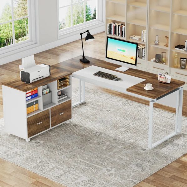 L-Shape Executive Desk with File Cabinet For Discount