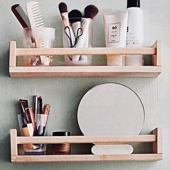 Wooden Wall Shelf For Bathroom Accessories   Kitchen Spice  Use as Cosmetics Rack ( With Complementary Coaster ) By Miza -1 Pc on Sale