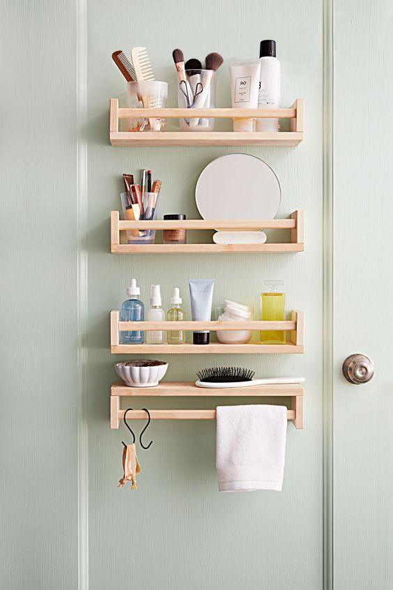 Wooden Wall Shelf For Bathroom Accessories   Kitchen Spice  Use as Cosmetics Rack ( With Complementary Coaster ) By Miza -1 Pc on Sale