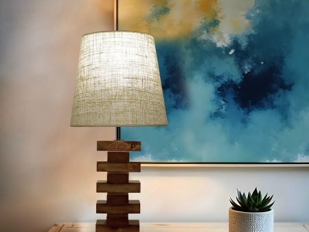 Libra Brown Wooden Table Lamp with White Fabric Lampshade (BULB NOT INCLUDED) on Sale