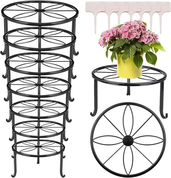 7-pack Metal Plant Stands, Plant Stand Outdoor Clearance, Anti-Rust Iron Flower Pot Stand Outdoor Indoor, Heavy Duty Black Plant Stand Indoor, Rustproof Metal Planter Container Round For Discount